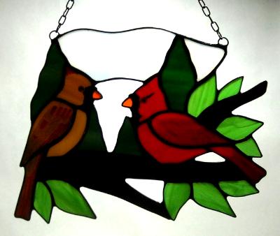 Cardinal Pair Male and Female Large Sun Catcher