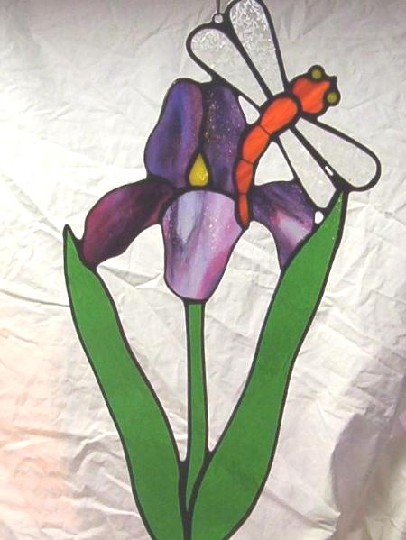 Iris and Dragonfly ~ Large Sun Catcher