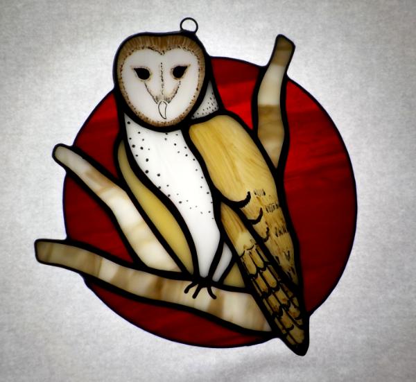 Barn Owl in a Blood Moon ~ Large Sun Catcher