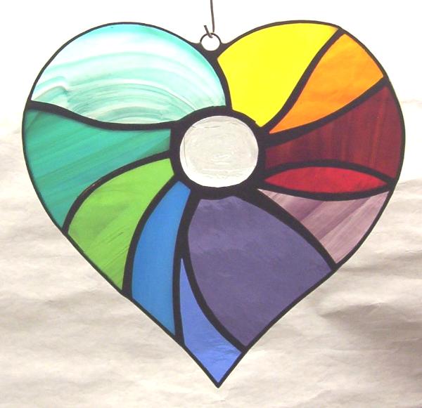 Abstract Rainbow Heart Suncatcher 7"