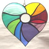 Abstract Rainbow Heart Suncatcher 7"