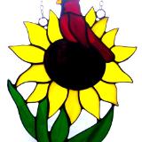 Cardinal Sitting in a Sunflower Large Sun Catcher