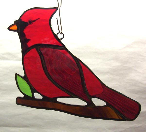 Cardinal Suncatcher Green Heron Glass Studio Stained Glass Art by