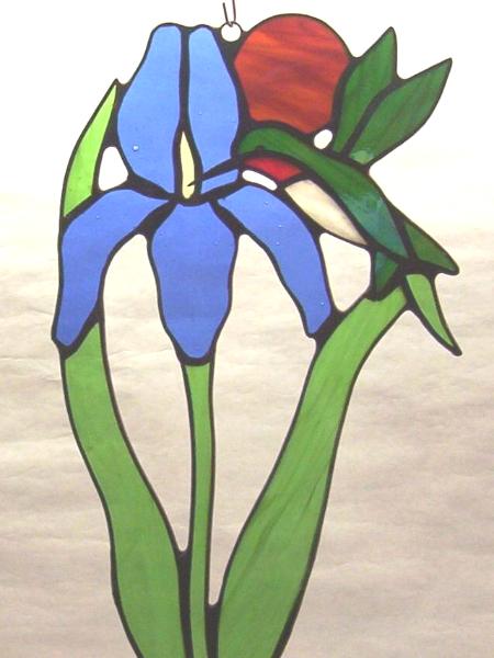 Hummingbird and Iris ~ Large Sun Catcher