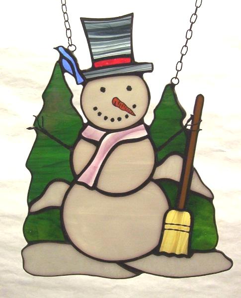 Stained Glass Snowman Window Art