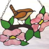 House Wren in Pink Dogwood Suncatcher